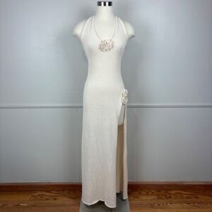 knee length dresses for ladies Kiki Off Shoulder Knit Rose Maxi Dress / Ivory | Meshki main image 0